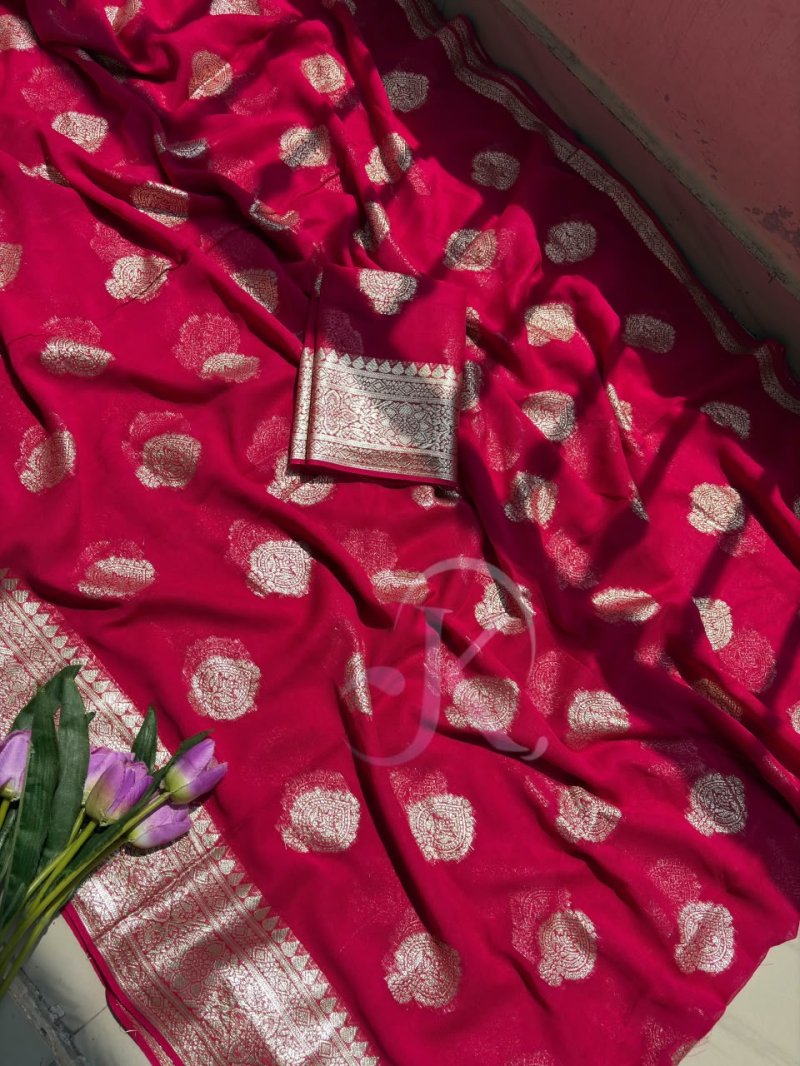 Jk 470 Georgette Viscose Weaving Border Saree